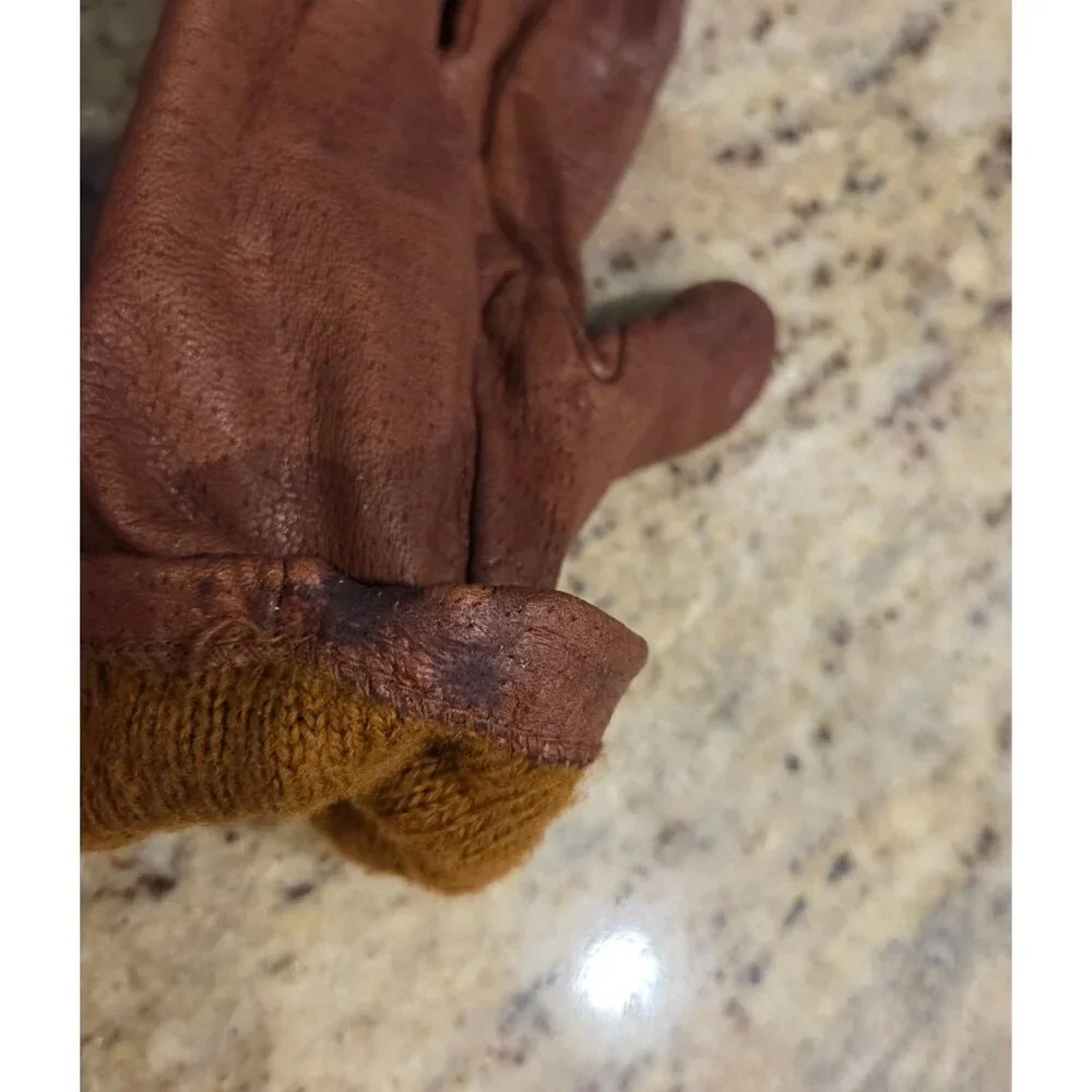 Vintage Womens Size L Brown Leather Knit Lined Gloves Perferated